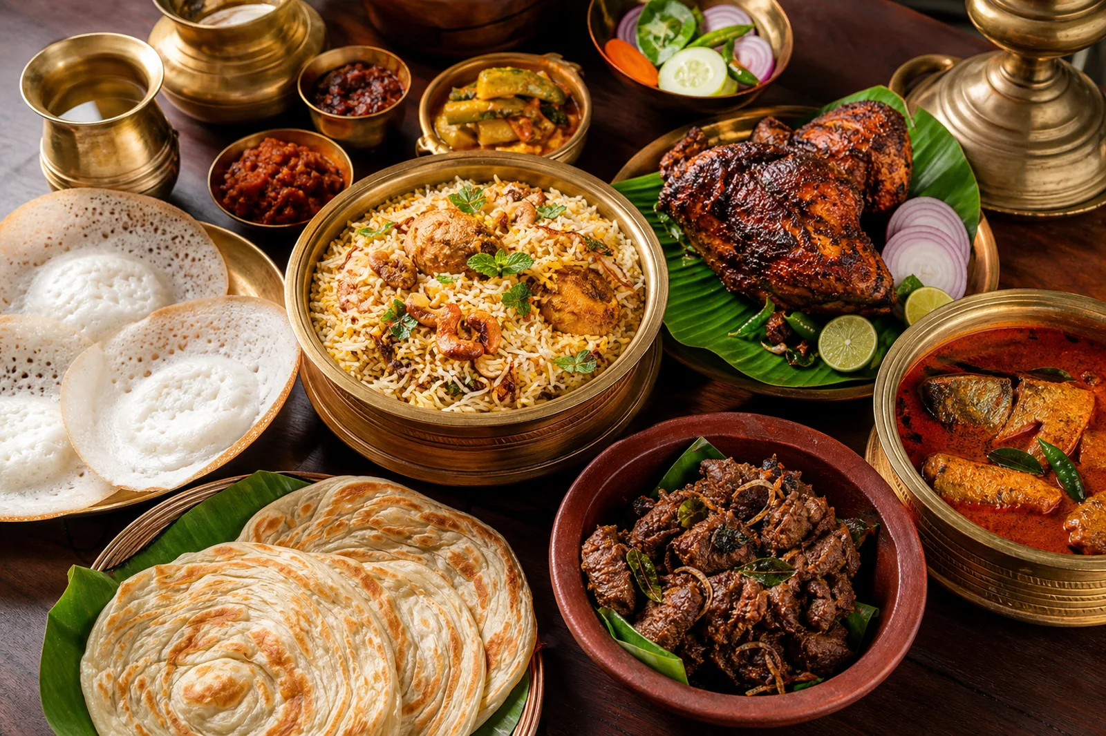 Kerala non-vegetarian feast with biryani and curries